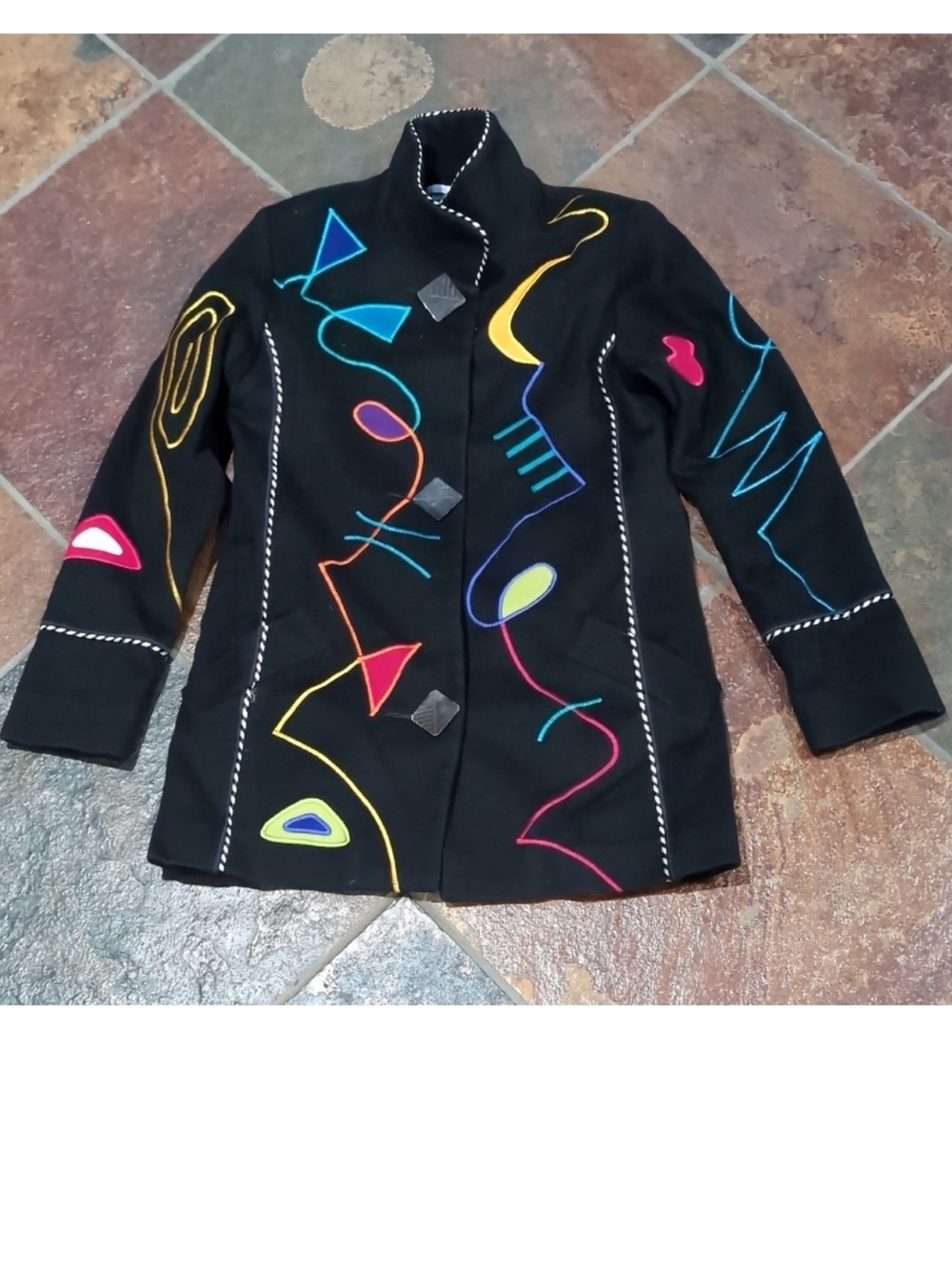 Marylou Ozbolt Storer Abstract Art Wool Womens Jacket Sz S